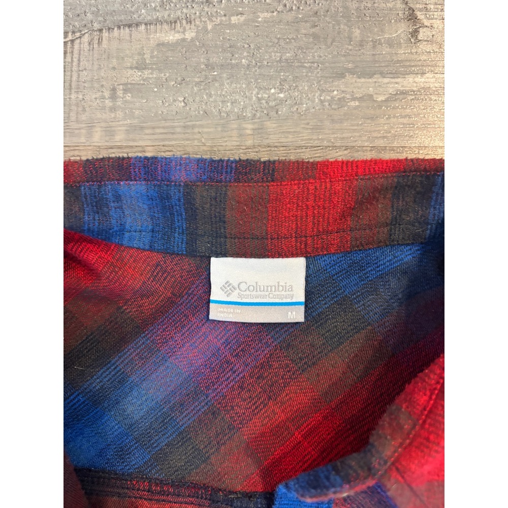 Columbia Mens Plaid Flannel Shirt Red Blue Long Sleeve Button Down Size M - Picture 2 of 3